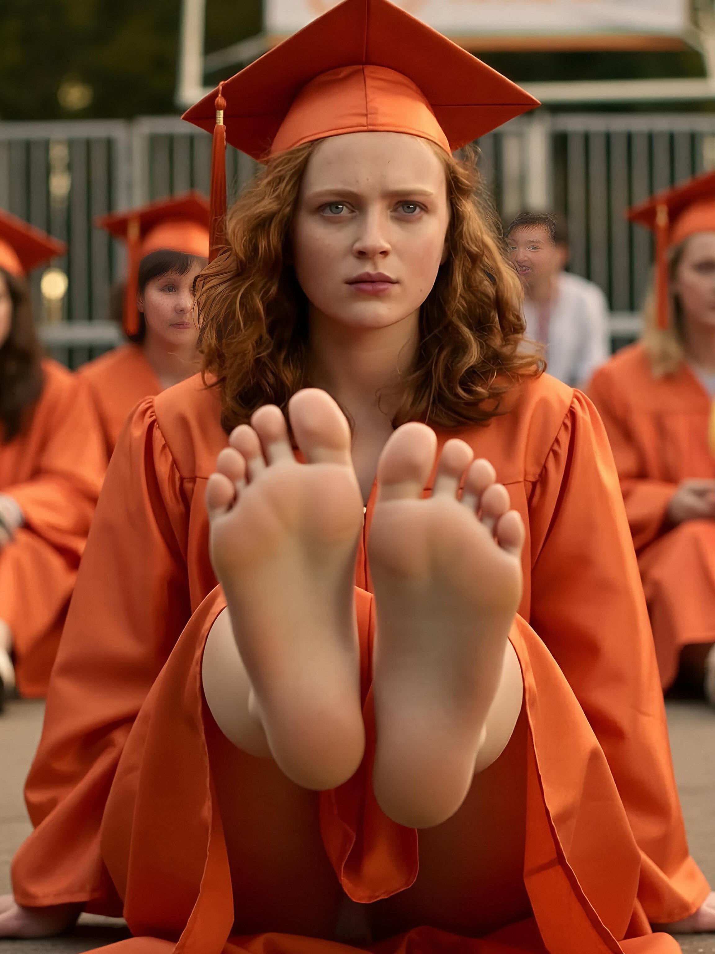 Cinematic Graduation Portrait with Forced-Perspective Foreground output 1