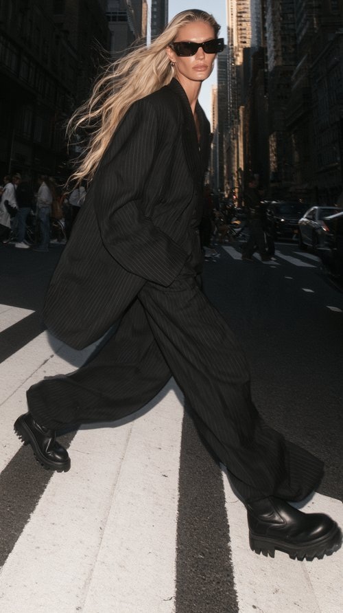 Sunlit Crosswalk Street-Fashion Photograph
