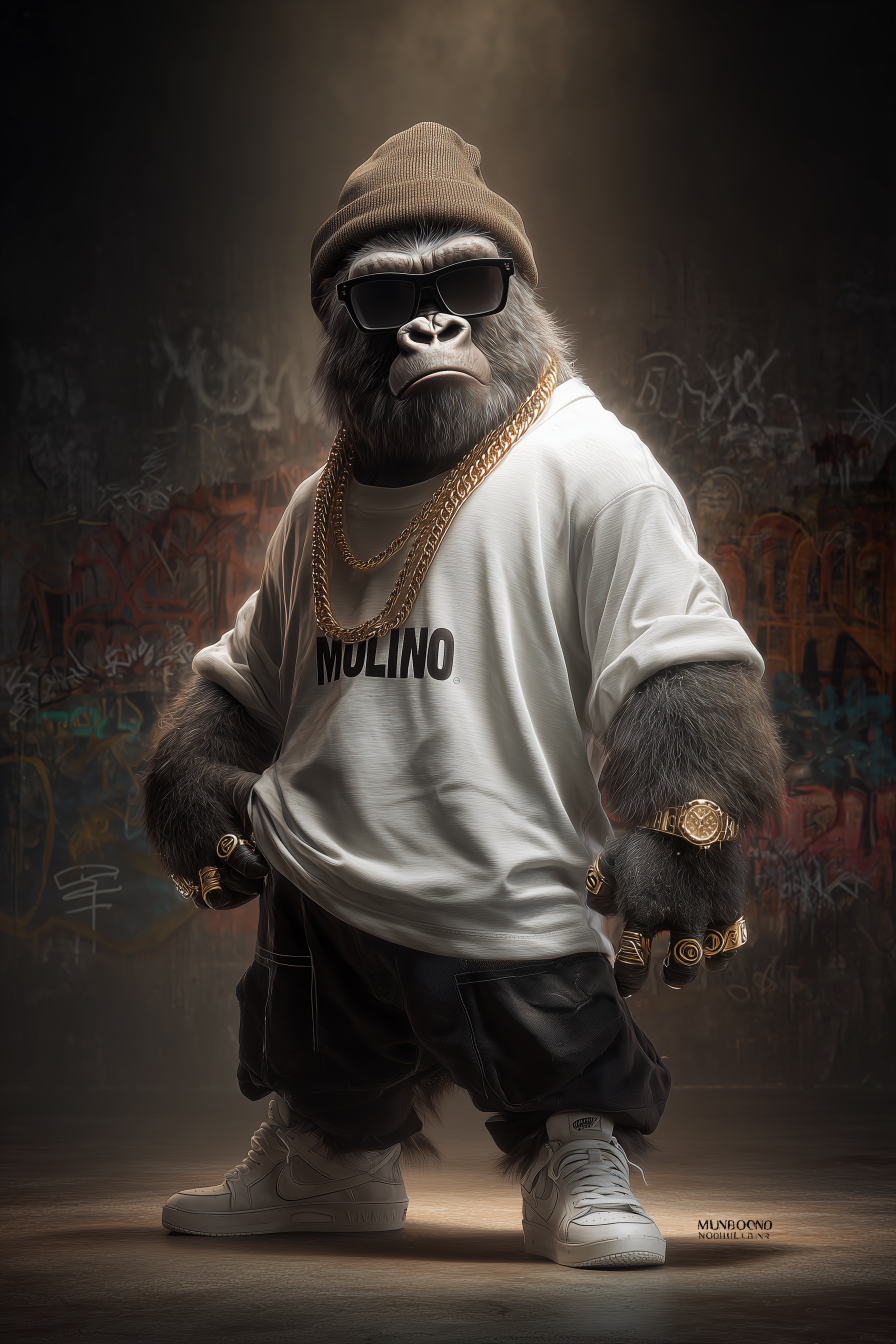 Hyper-Realistic Gorilla Rapper Portrait in Urban Streetwear