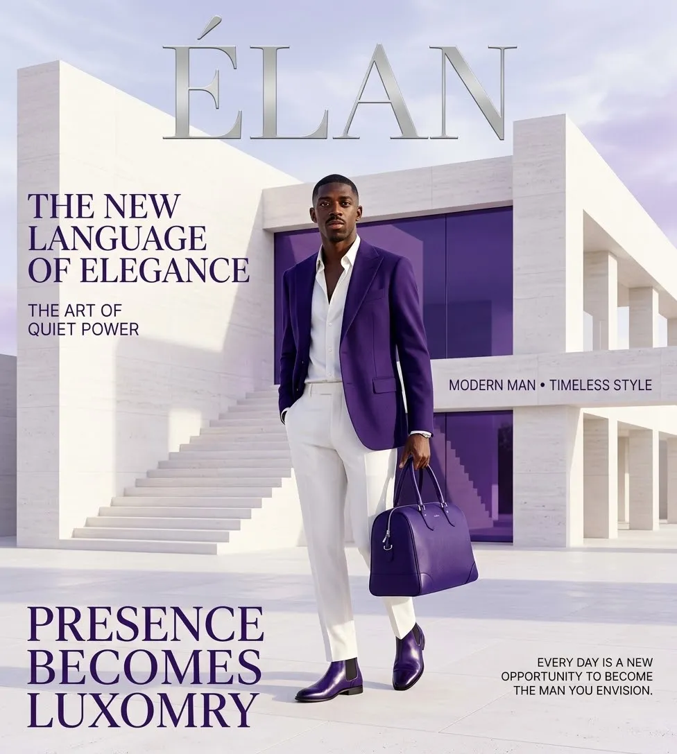 ÉLAN: White and Royal-Purple Luxury Fashion Cover