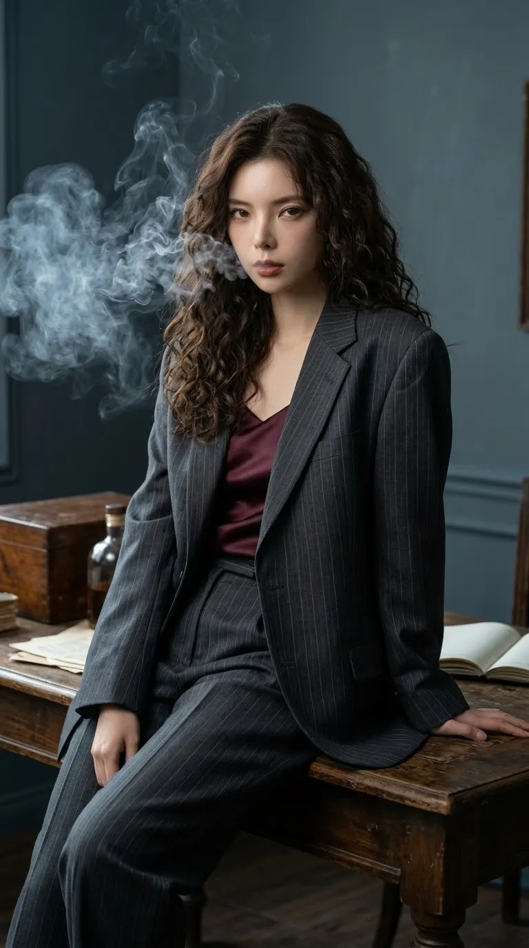 Color Film-Noir Portrait of a Woman in a Vintage Suit