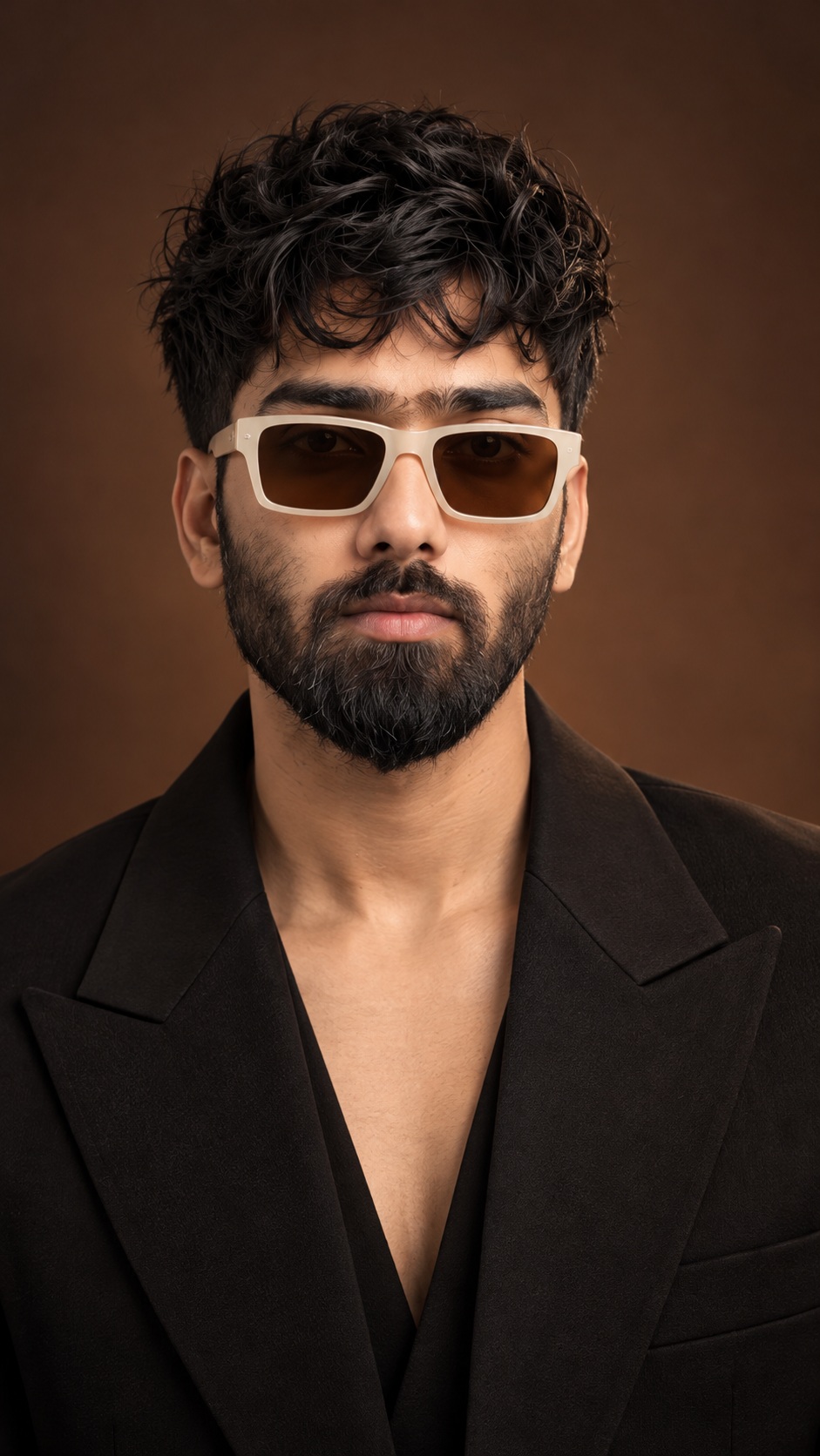 Cream Sunglasses on a Chocolate-Brown Backdrop output 1