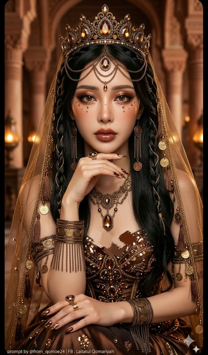 Warm Cinematic Portrait of an Ornately Adorned Young Woman