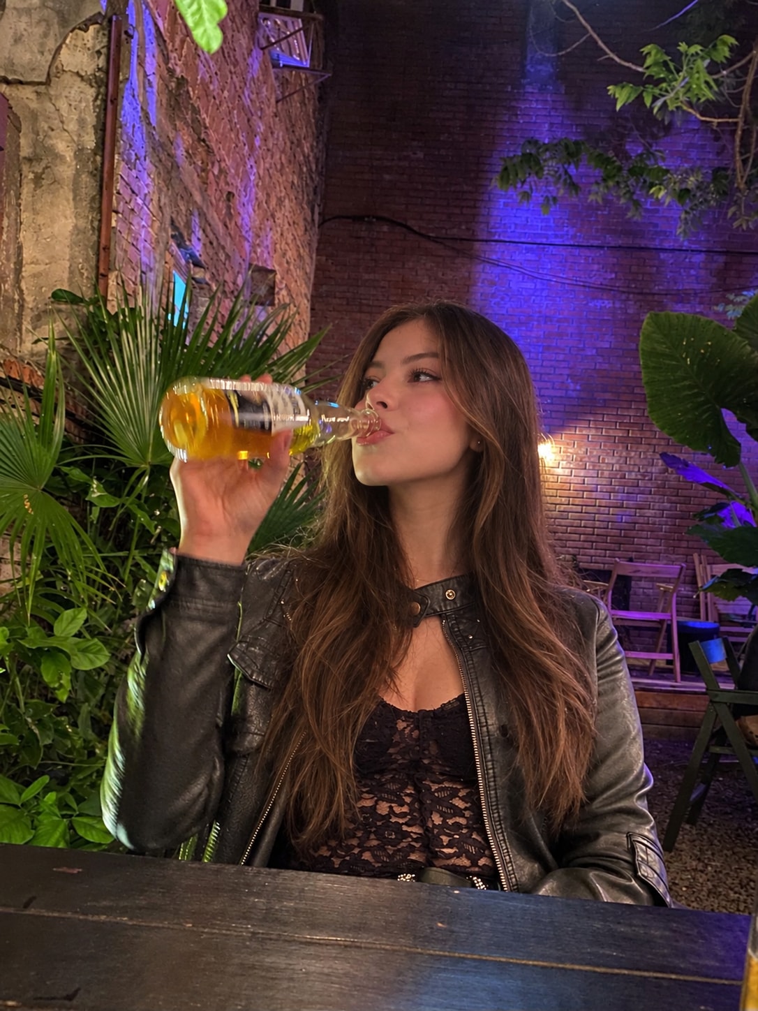 Rock-Chic Nightlife Patio Portrait