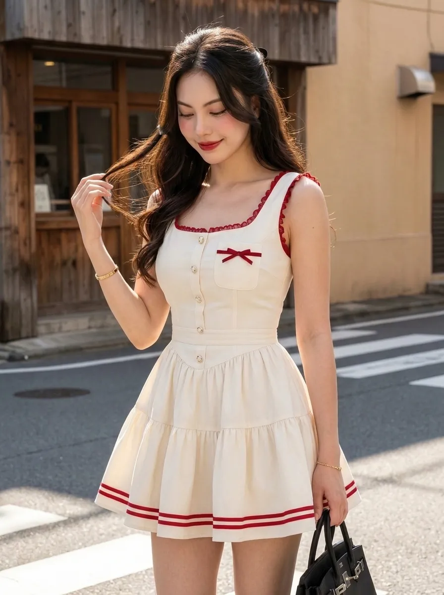 Sunlit Street Fashion Portrait in an Ivory Mini Dress output 7