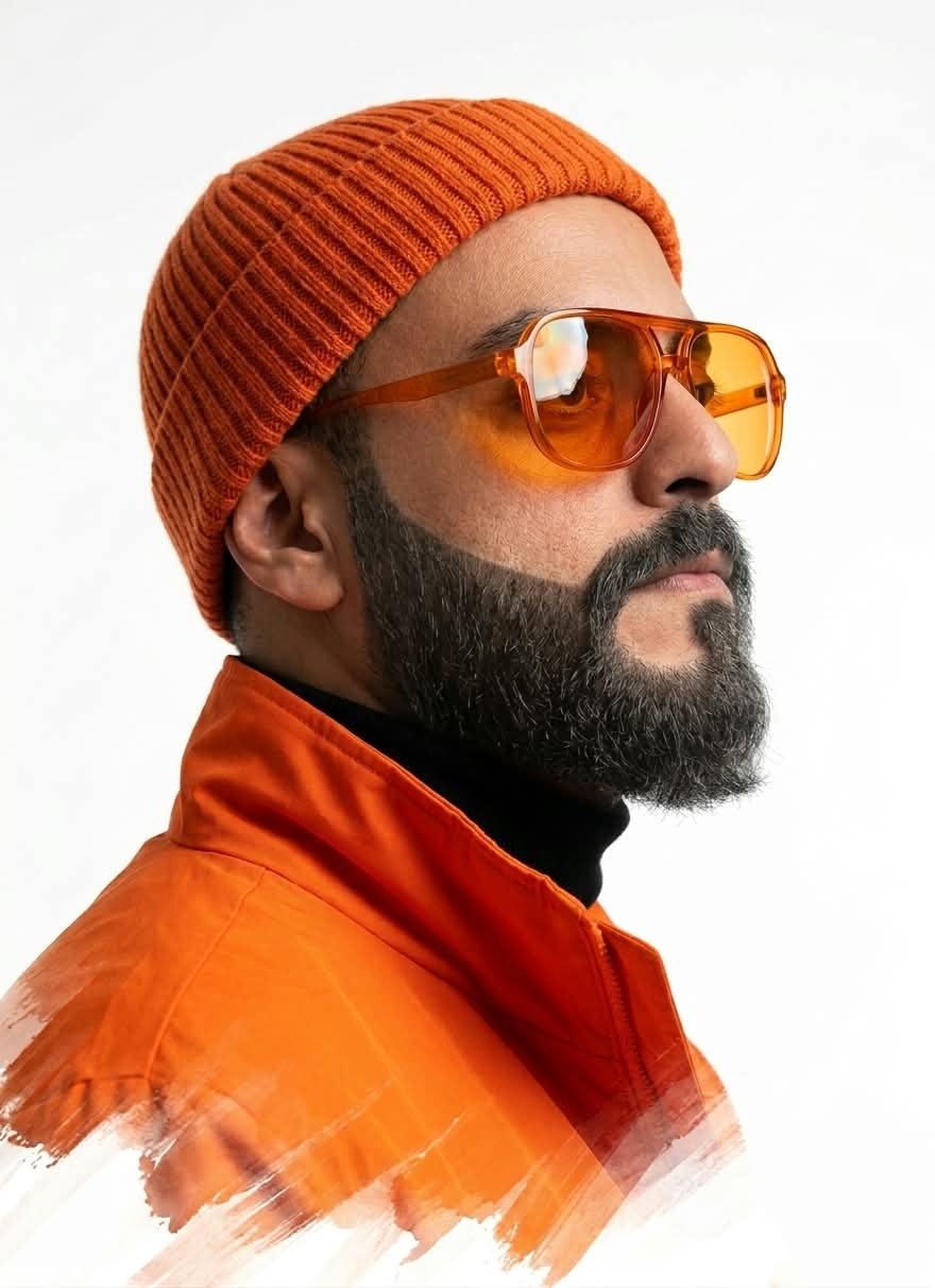Orange Streetwear Side-Profile Portrait