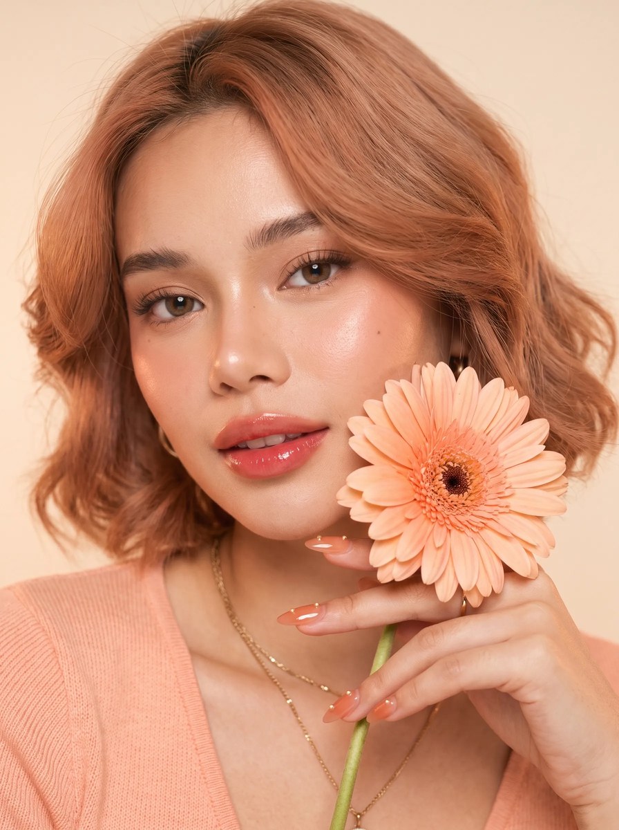 Peach Gerbera Warm Beauty Portrait