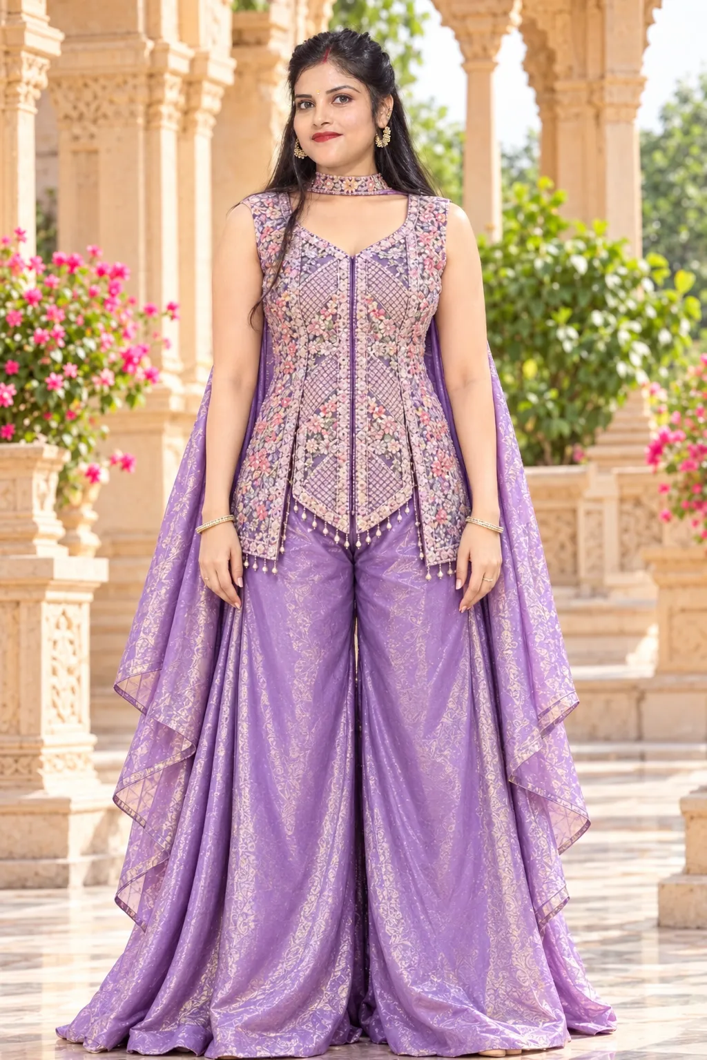 Lavender Indo-Western Sharara Set