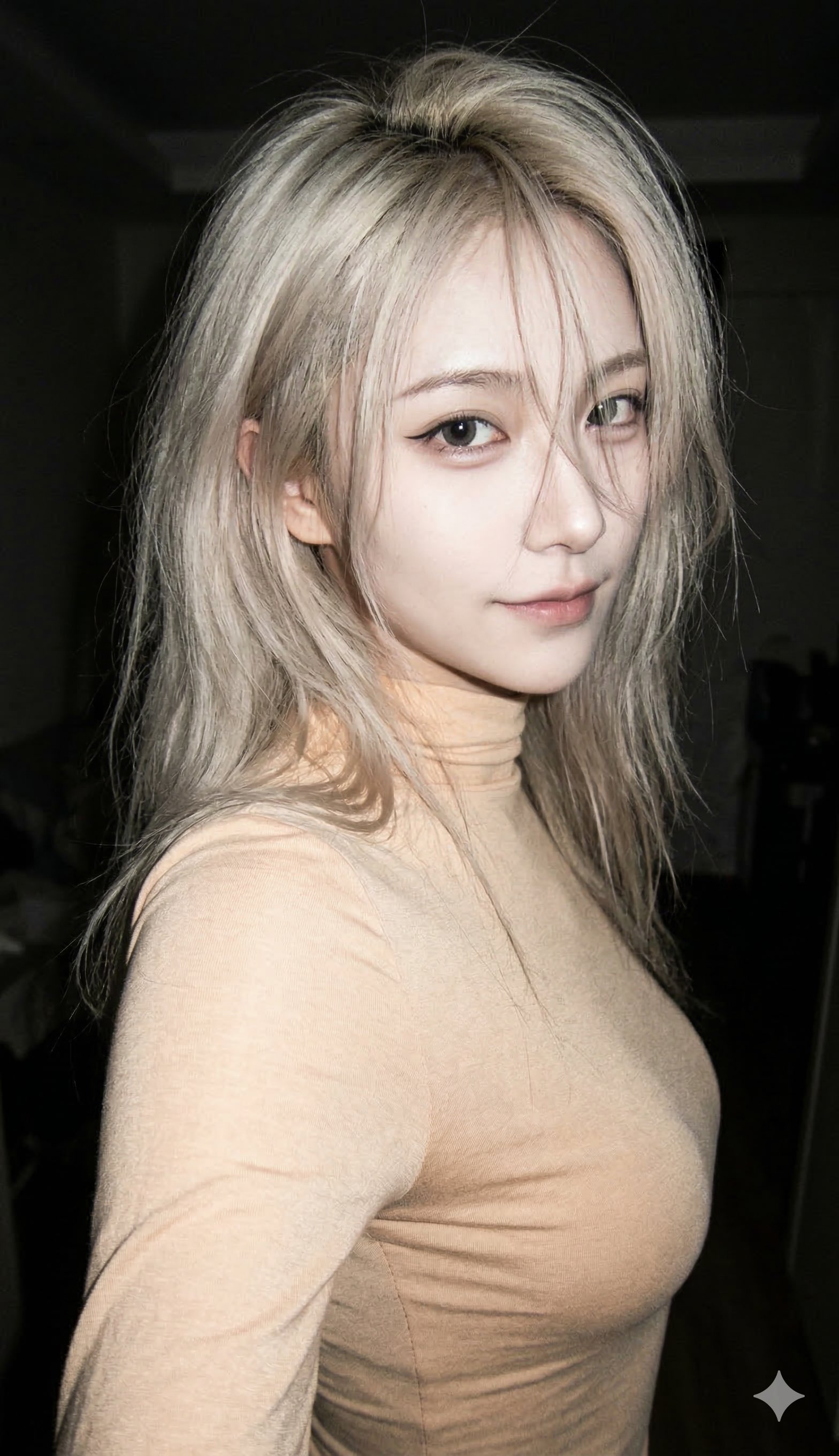Moody Flash Portrait of a Platinum-Blonde Chinese Woman