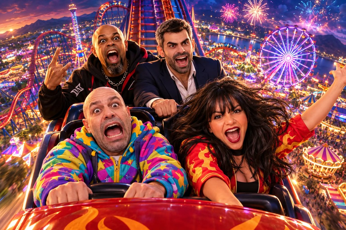 Five Characters on a Thrilling Roller Coaster output 1