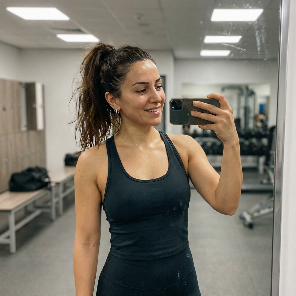 Gym Mirror (UGC realism, no logos) output 1