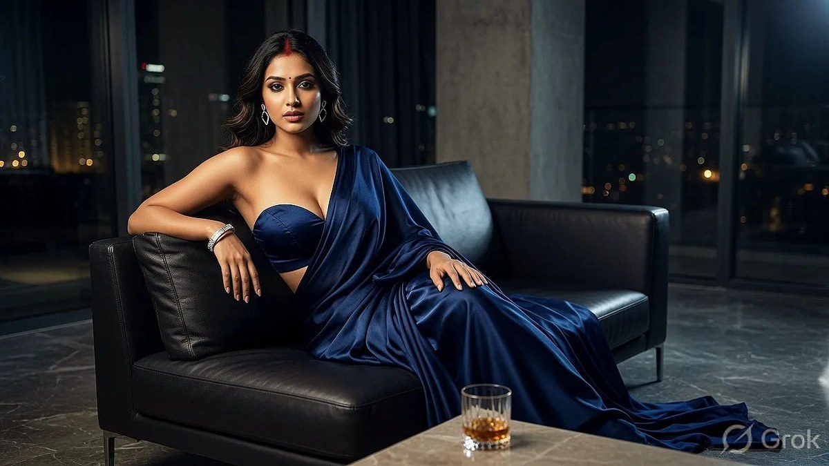 Sapphire Saree Fashion Portrait in a Midnight Penthouse output 3