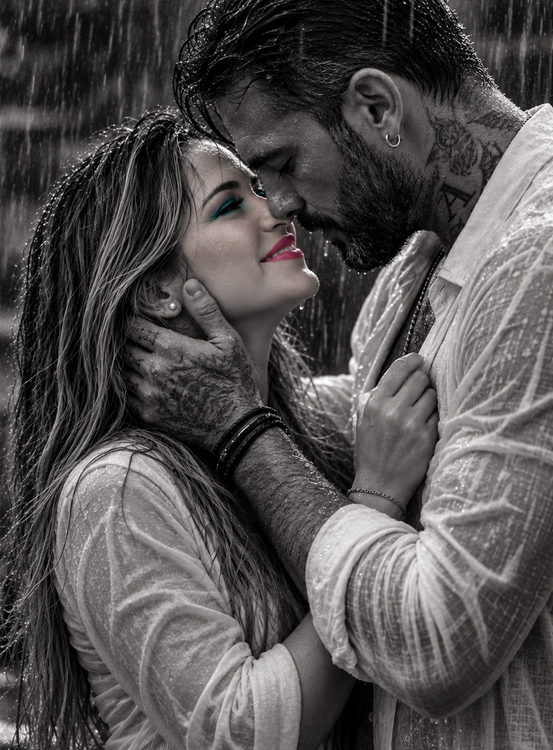 Romantic Rain Portrait with Selective-Color Makeup output 1
