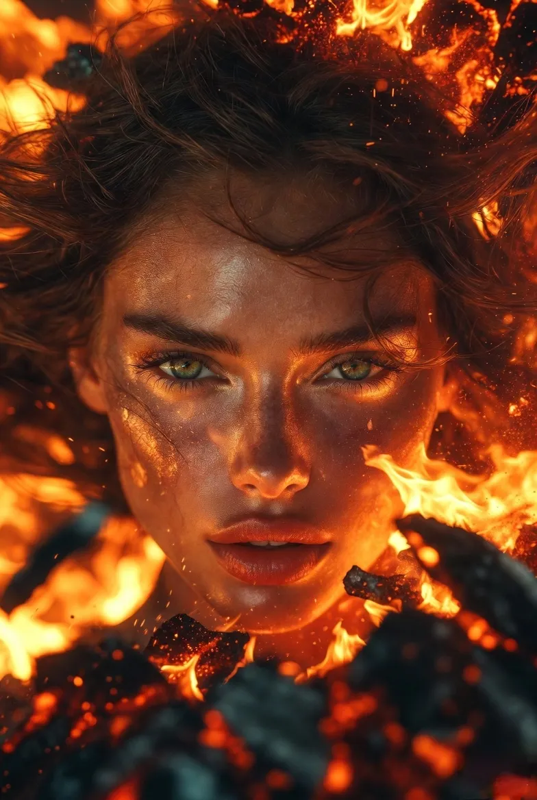 Cinematic Close-Up Portrait Amid a Volcanic Explosion output 2