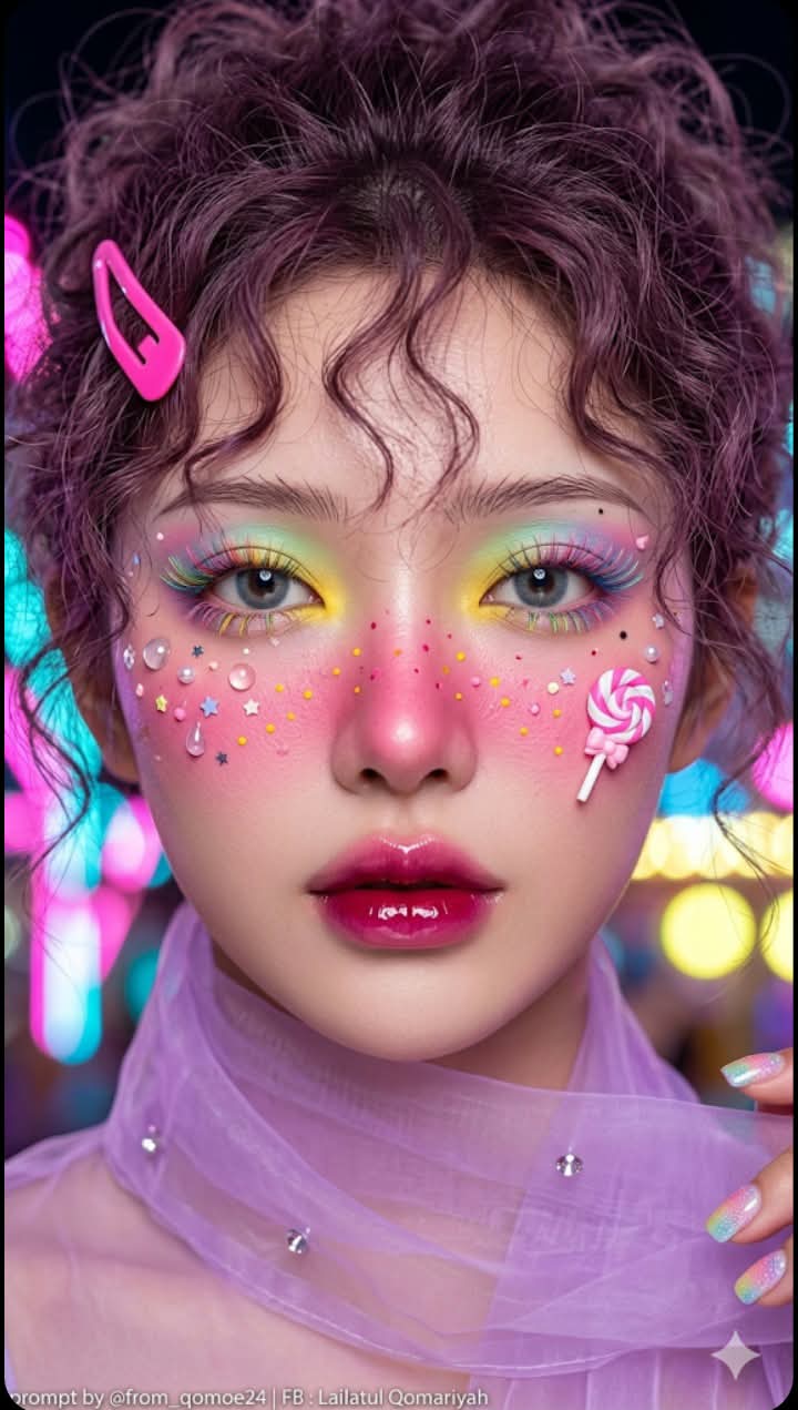 Photorealistic Kawaii Rainbow-Makeup Macro Portrait