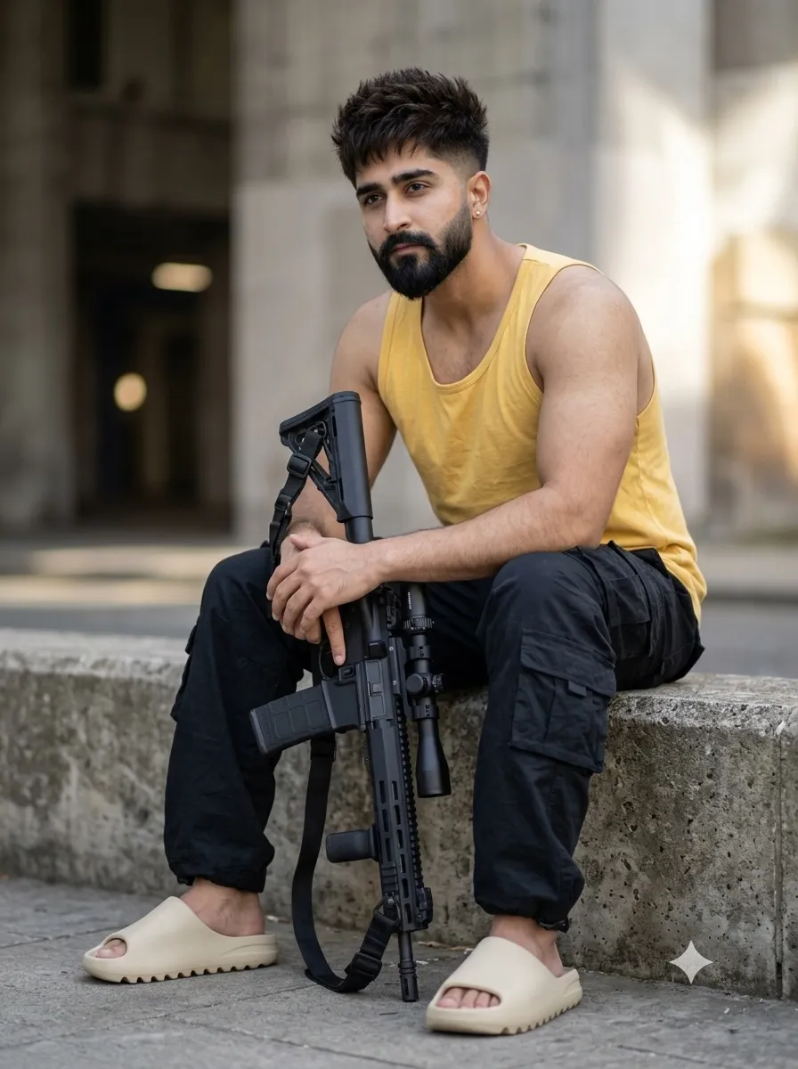 Cinematic Portrait of a Young Indian Man on a Concrete Ledge