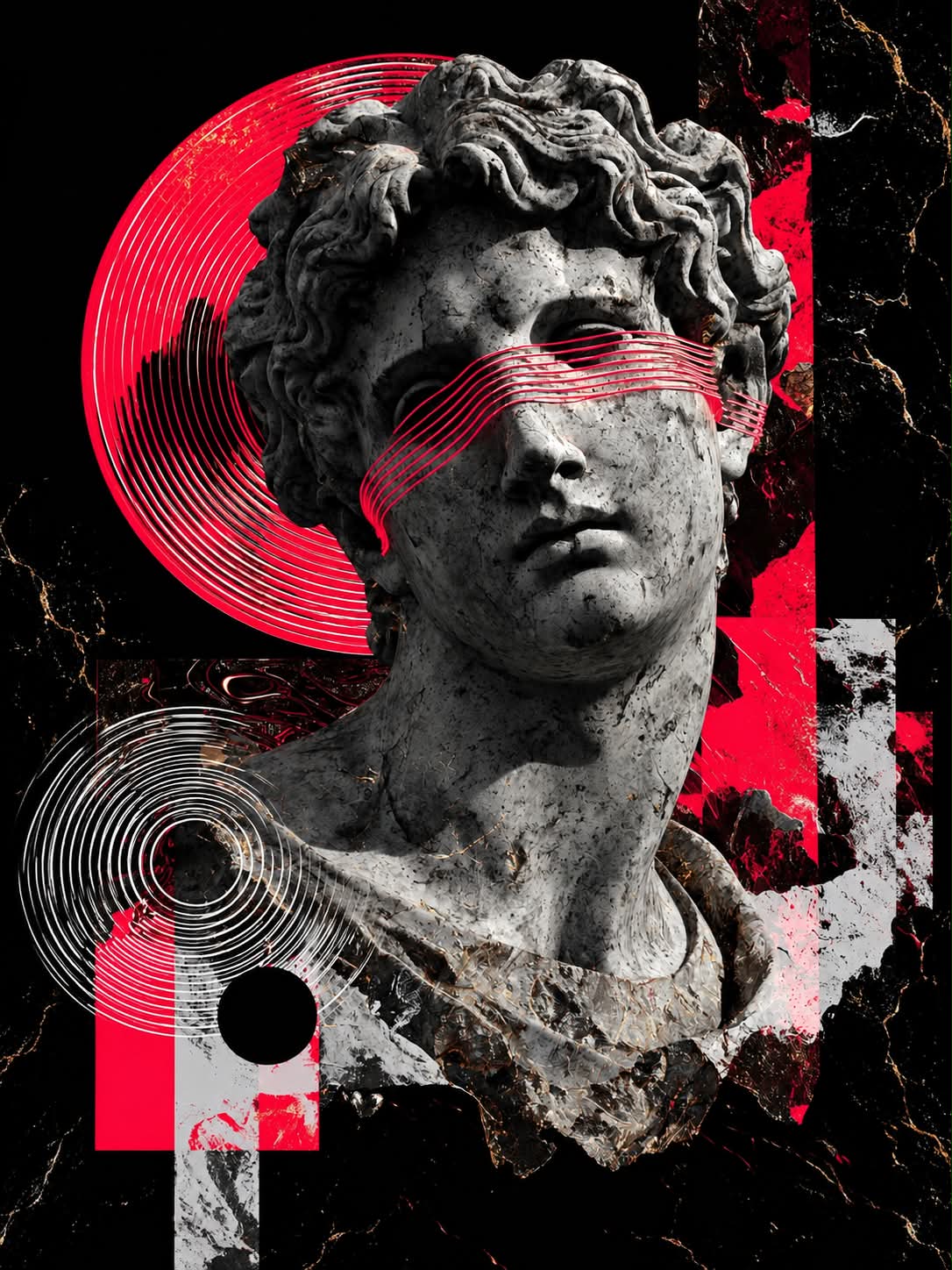 Surreal Ancient Statue with Glowing Eyes output 1
