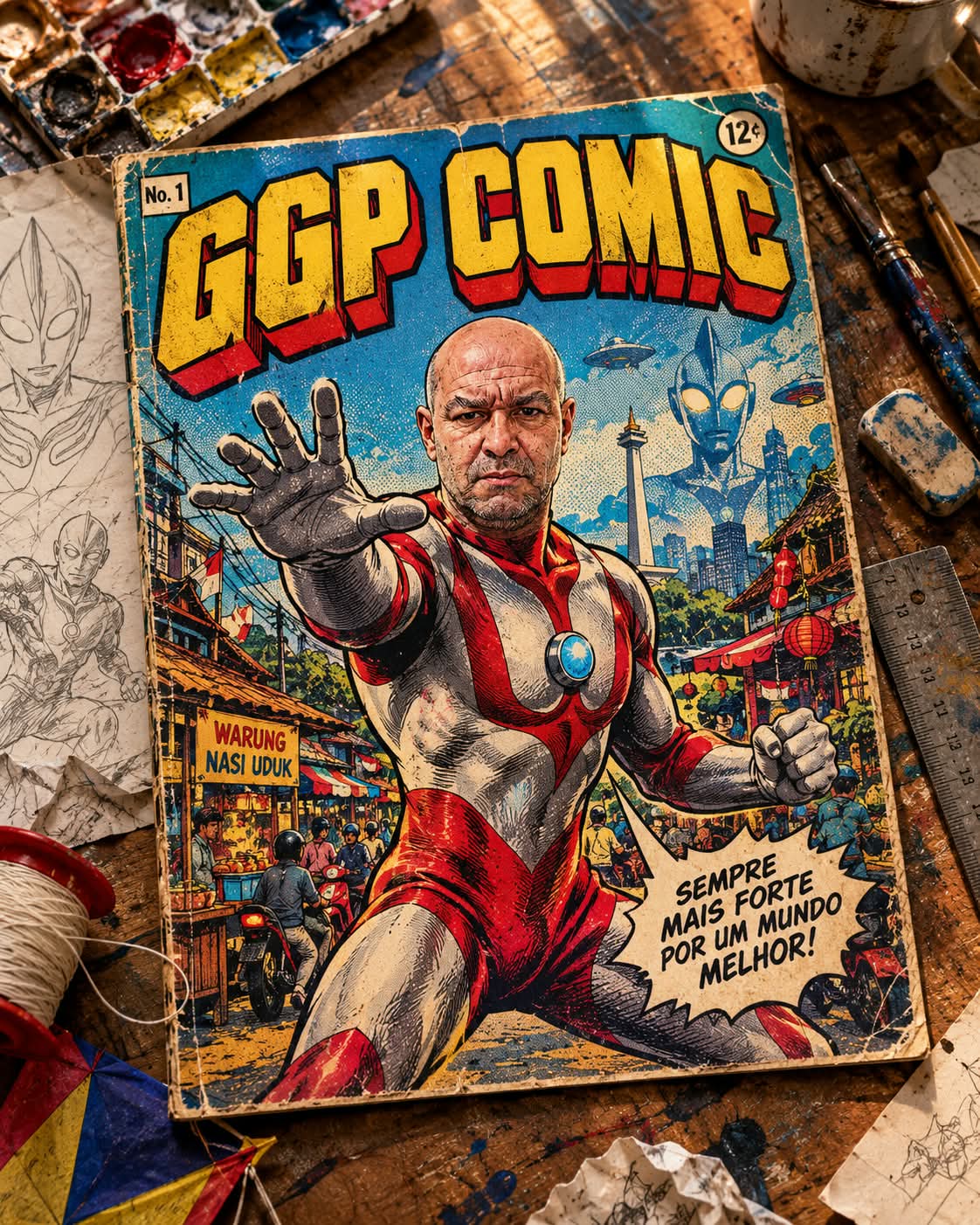 Vintage Comic Cover on an Artist’s Desk output 2
