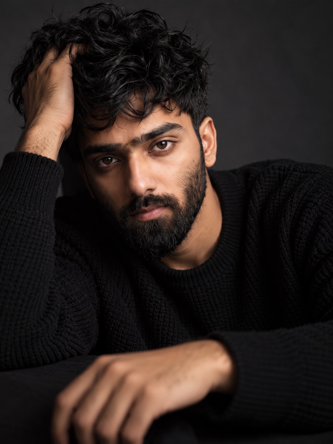 Moody Black-on-Black Editorial Portrait output 1