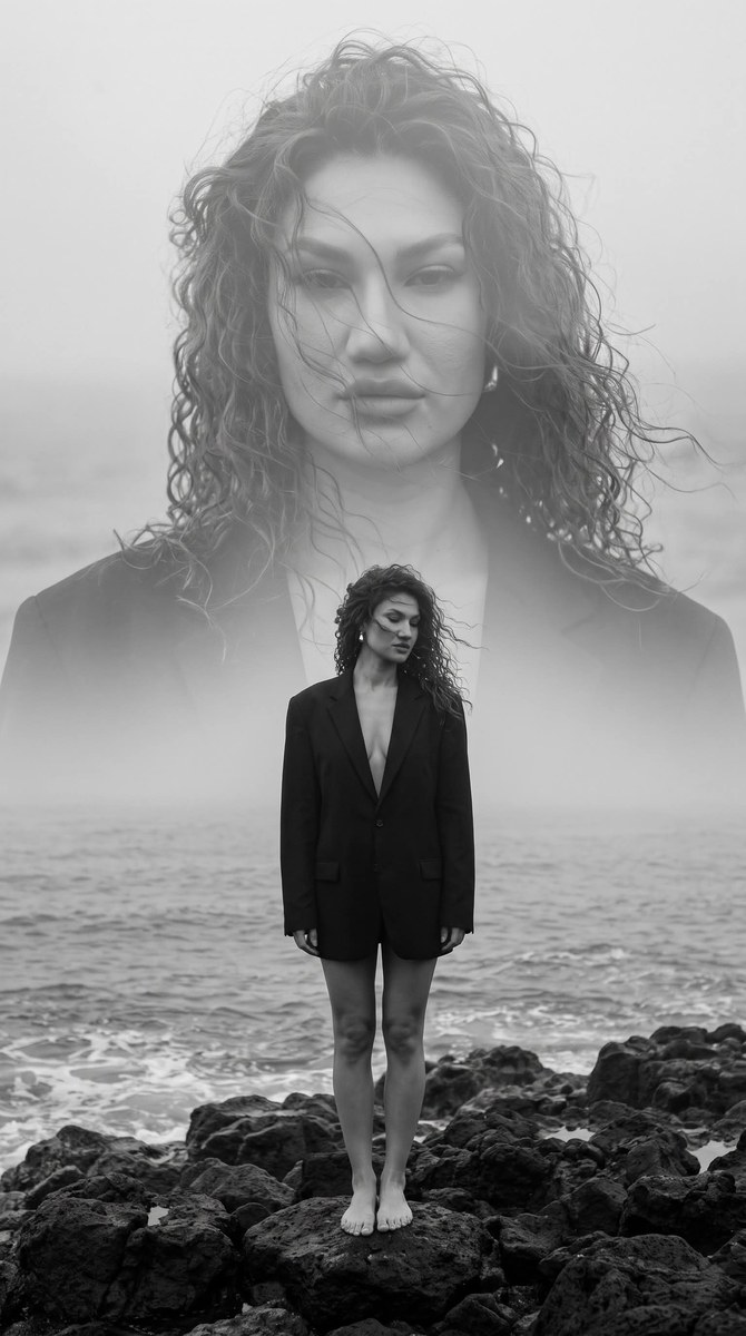 Monochrome Double-Exposure Editorial Portrait output 2