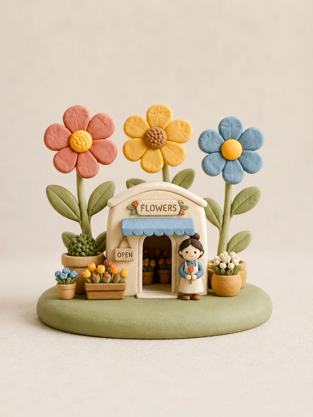 Hand-Sculpted Clay Flower Shop Diorama
