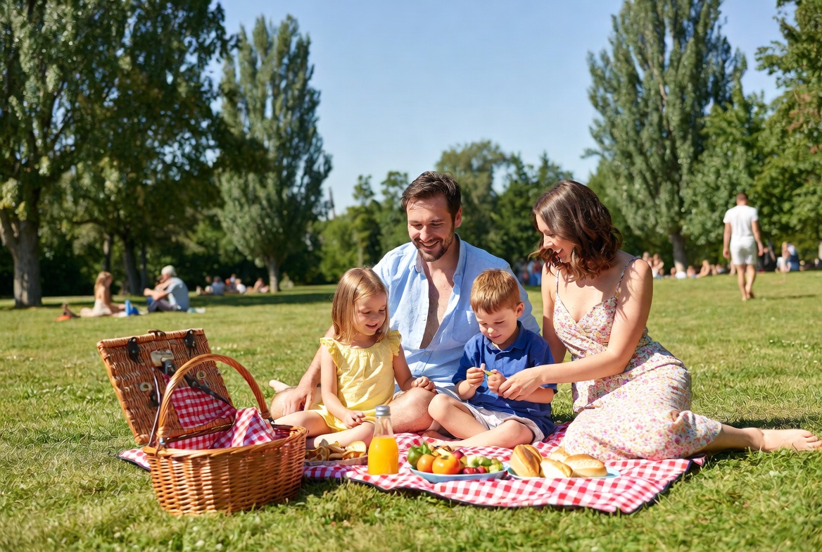 Cheerful Family Picnic in a Sunny Park