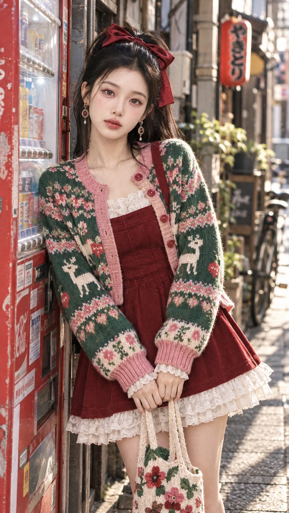 Tokyo Alley Portrait in a Fair Isle Cardigan