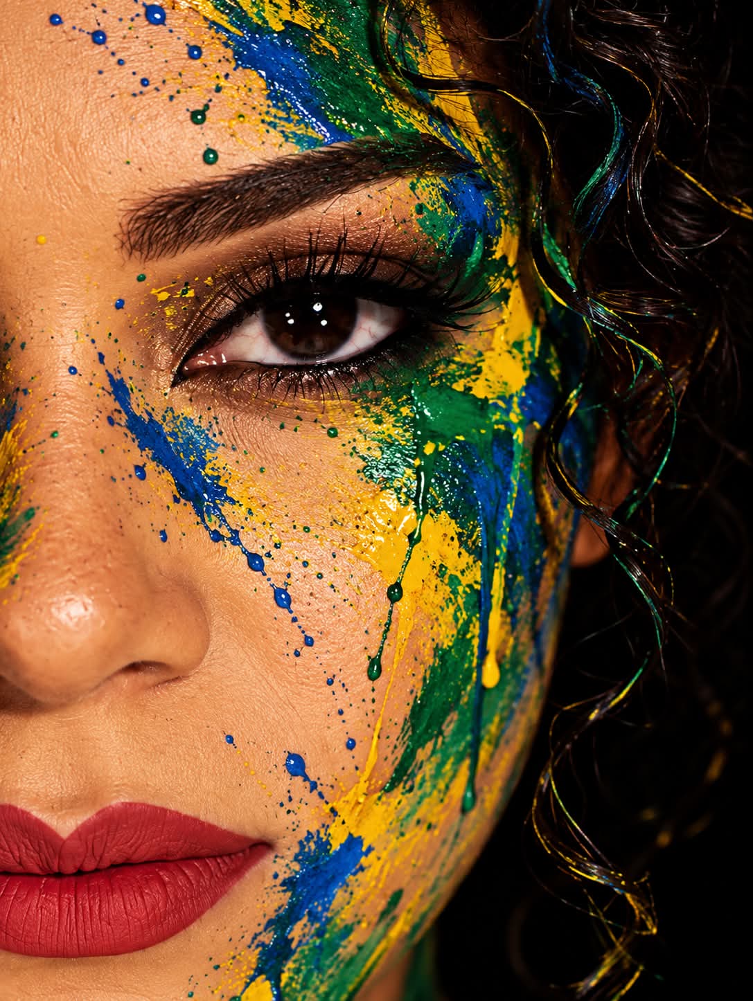 Macro Beauty Portrait with Colorful Face Paint
