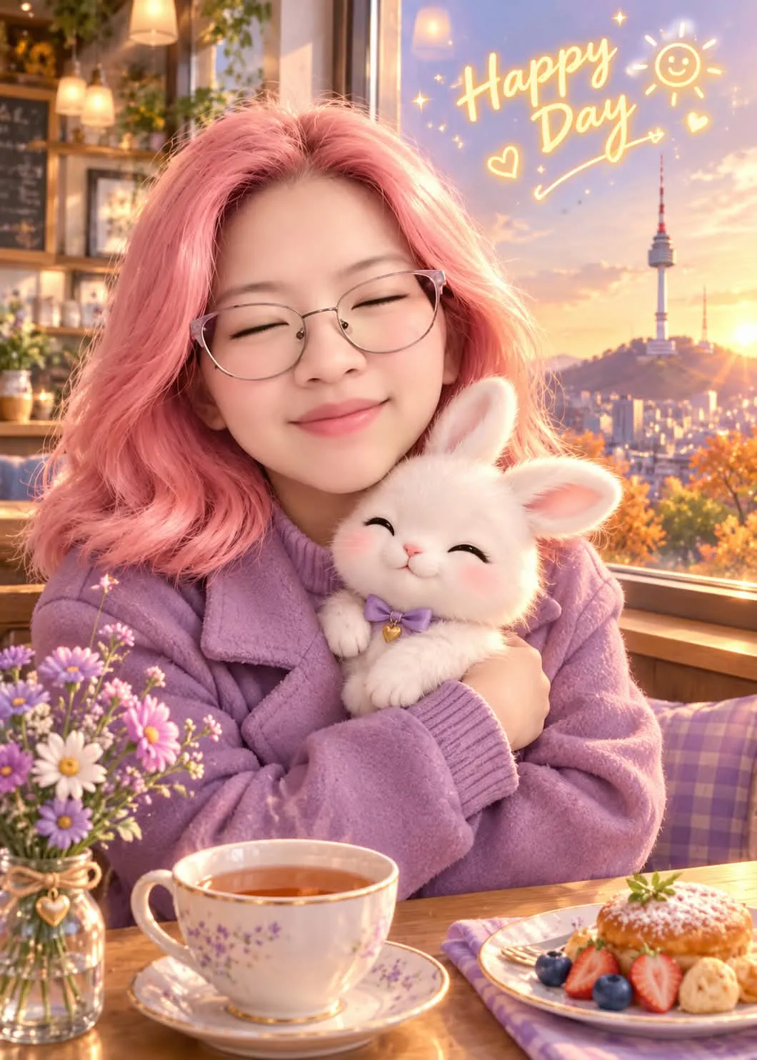 Chibi Café Scene with a Yellow Fox Cub output 3