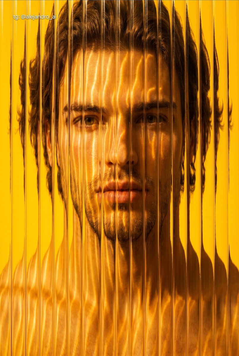 Fluted Glass Golden-Caustic Portrait