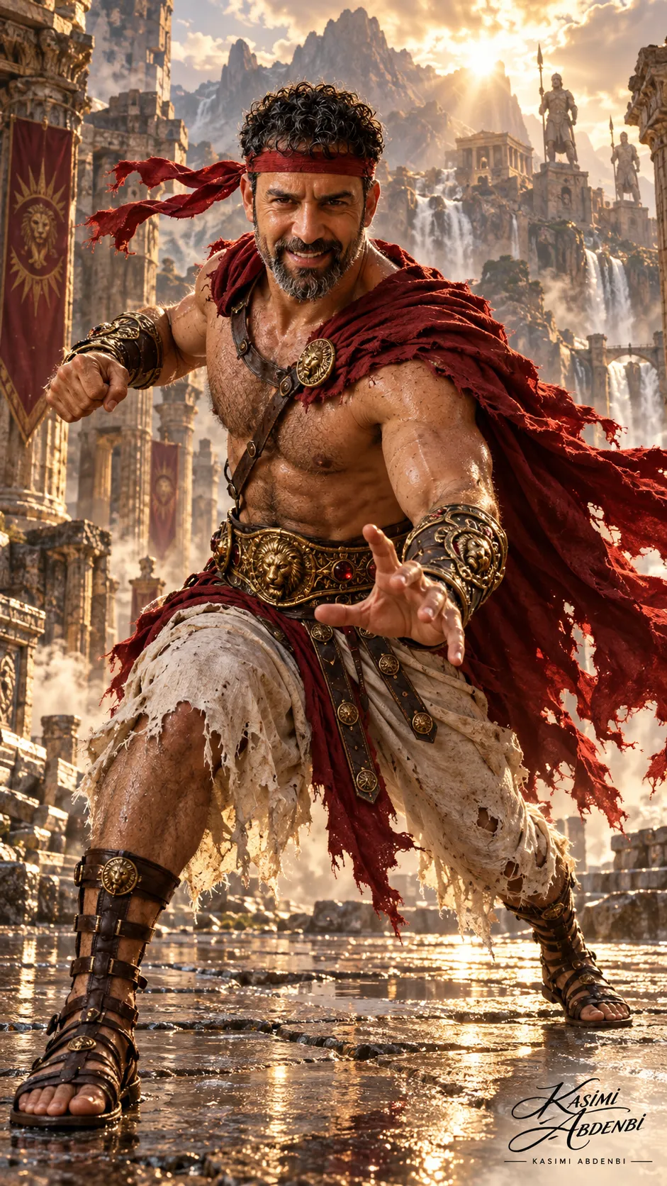 Photorealistic Fantasy Warrior at Ancient Temple Ruins