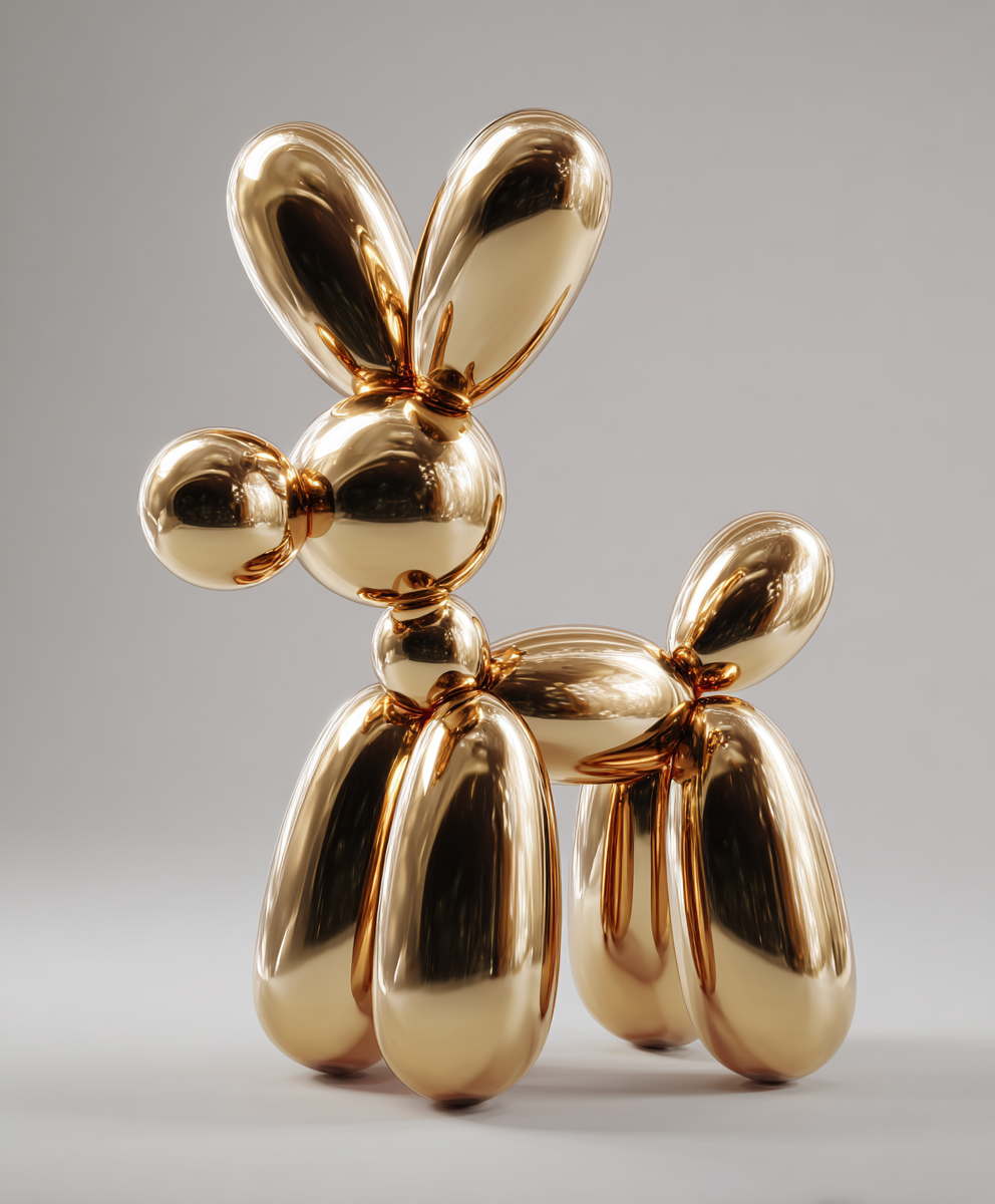 Cute Gold Balloon-Dog Sculpture Render