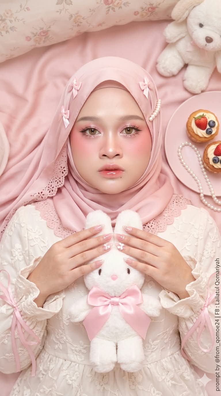 Dreamy Pink Hijab Portrait with a Bunny Plush output 2