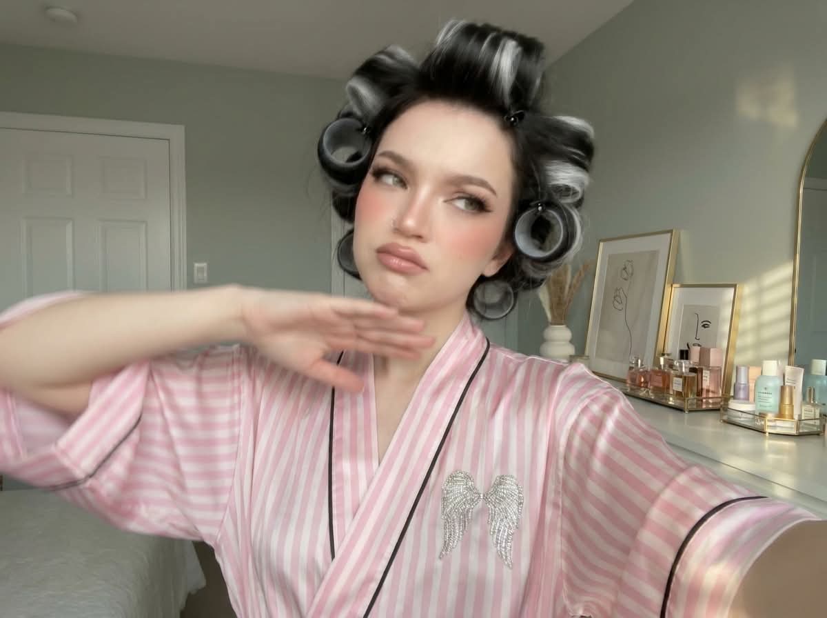 Soft-Glam Bedroom Selfie with Vintage Hair Rollers output 8