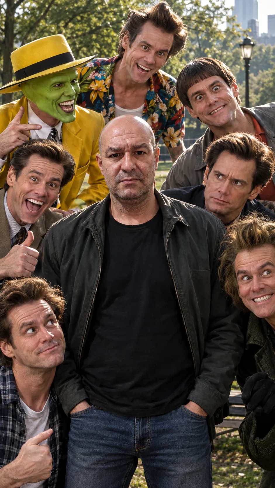 Cinematic Park Portrait with Jim Carrey Characters output 1