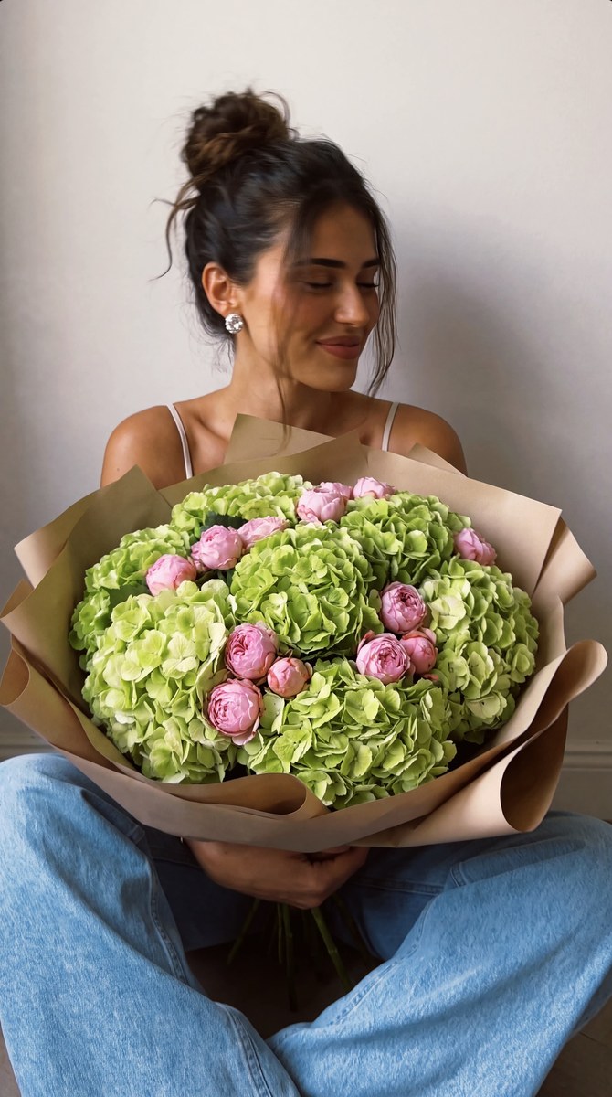 Romantic Bouquet Portrait by a Light Wall output 1