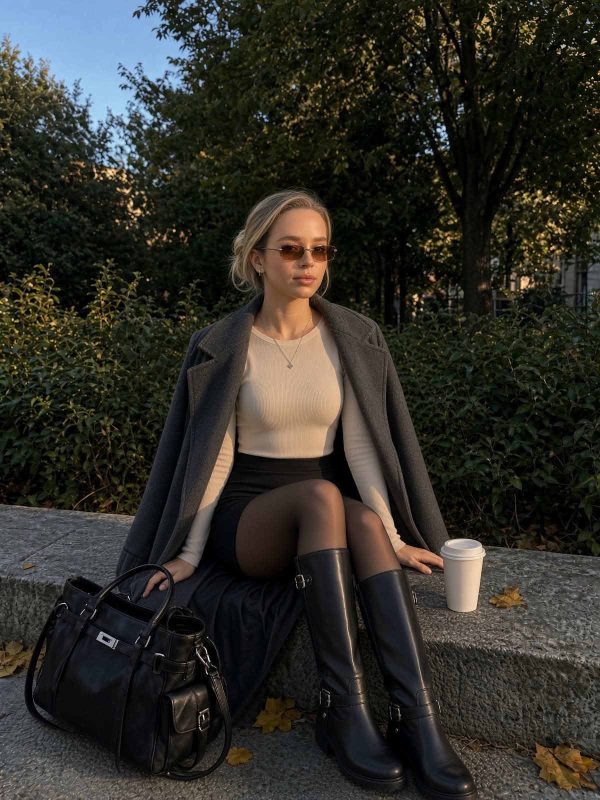 Golden-Hour Park Portrait with Coffee output 2
