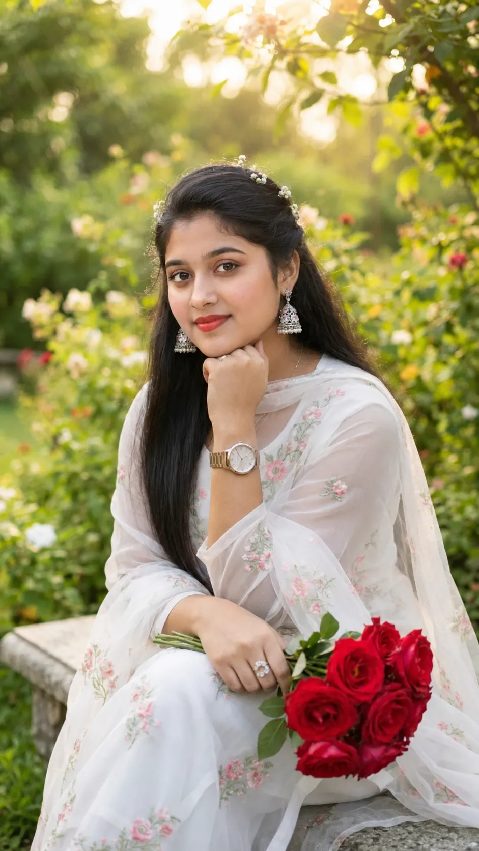 South Asian Woman in a Rose Garden