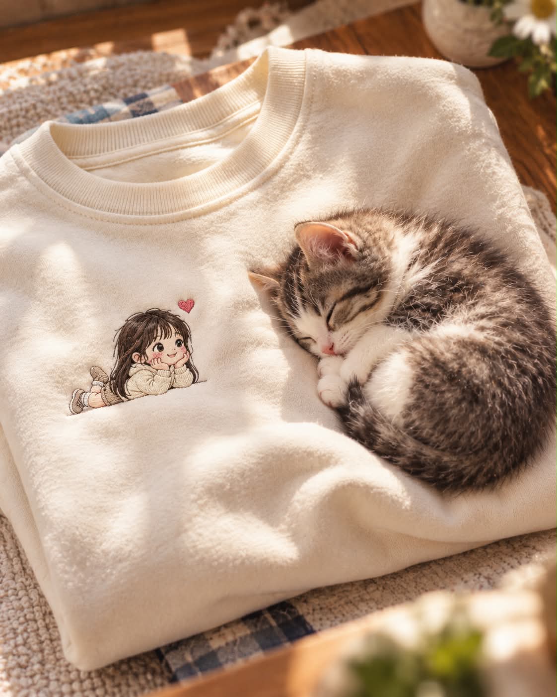Embroidered Sweatshirt with a Sleeping Baby Animal