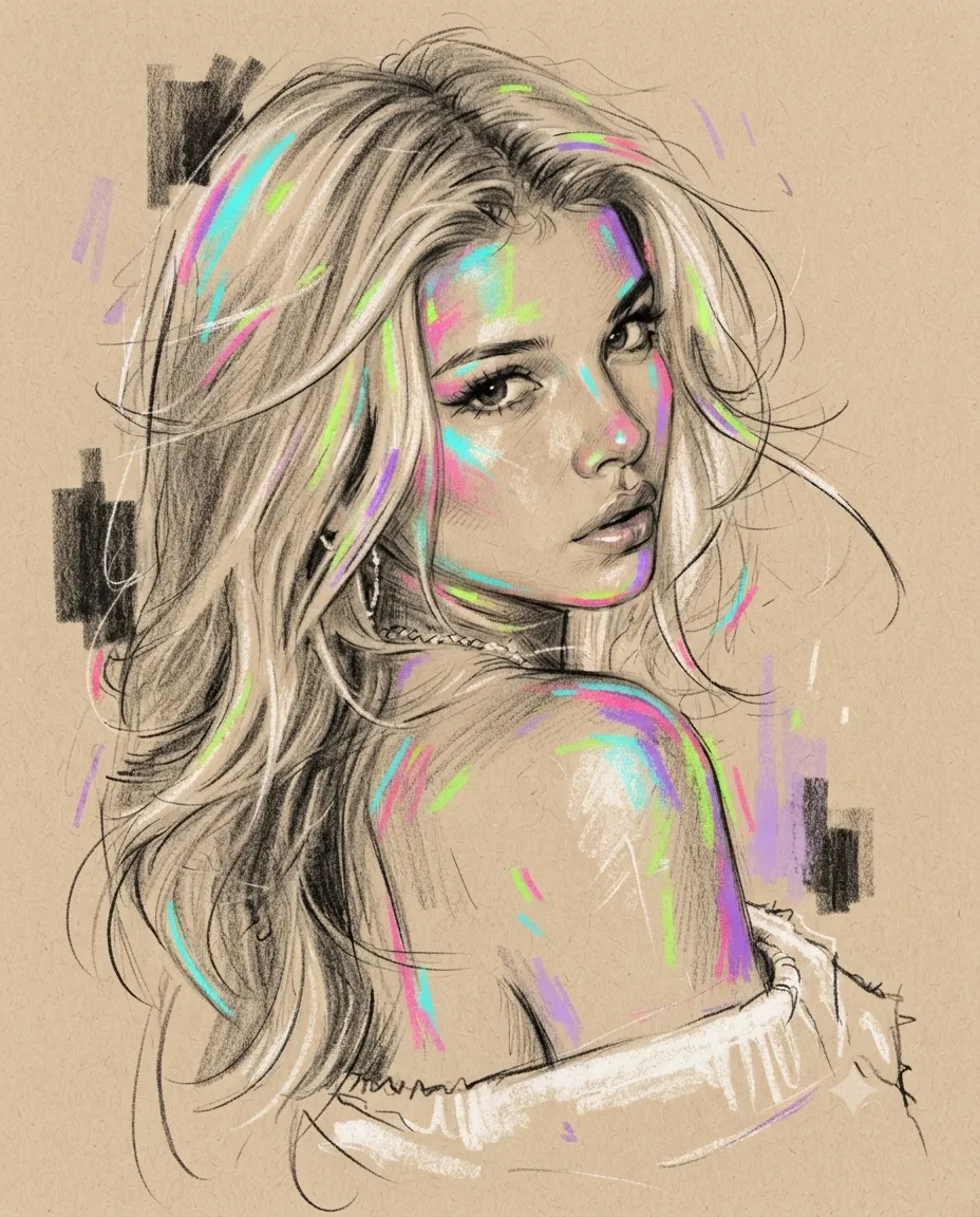 Neon Pastel Fashion Portrait on Kraft Paper