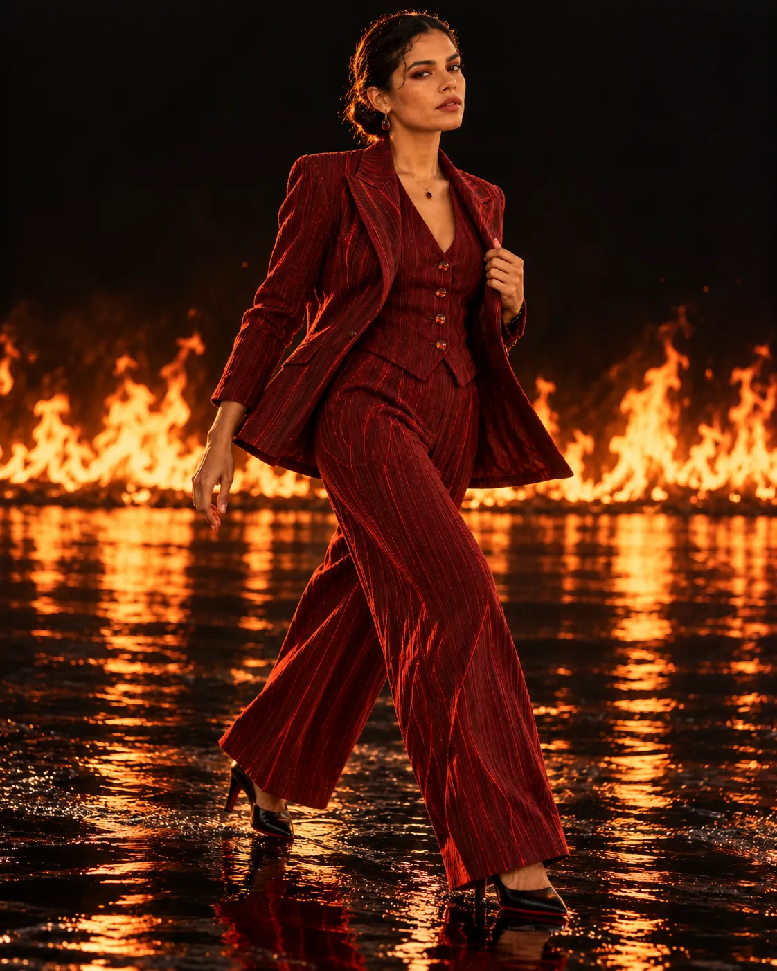 Ember — Red Three-Piece Suit Editorial