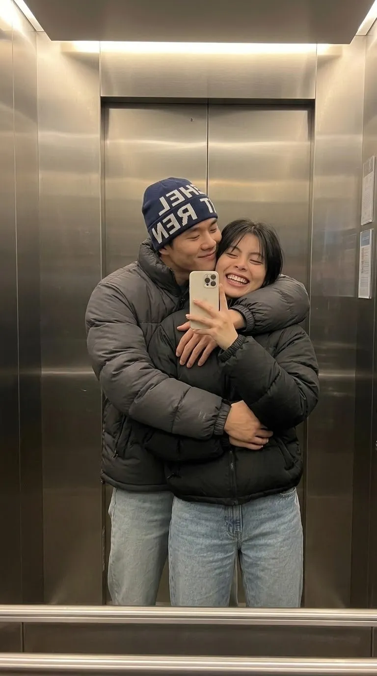 Playful Couple Elevator Mirror Selfie output 5