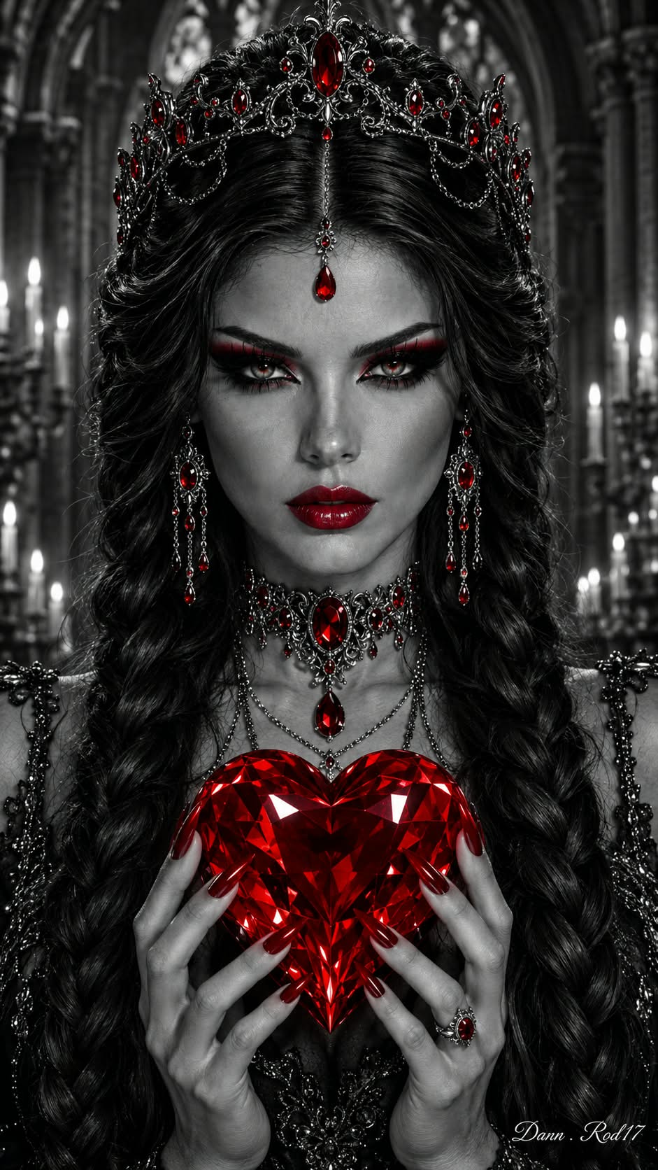 Black, White, and Red Gothic Sorceress Portrait