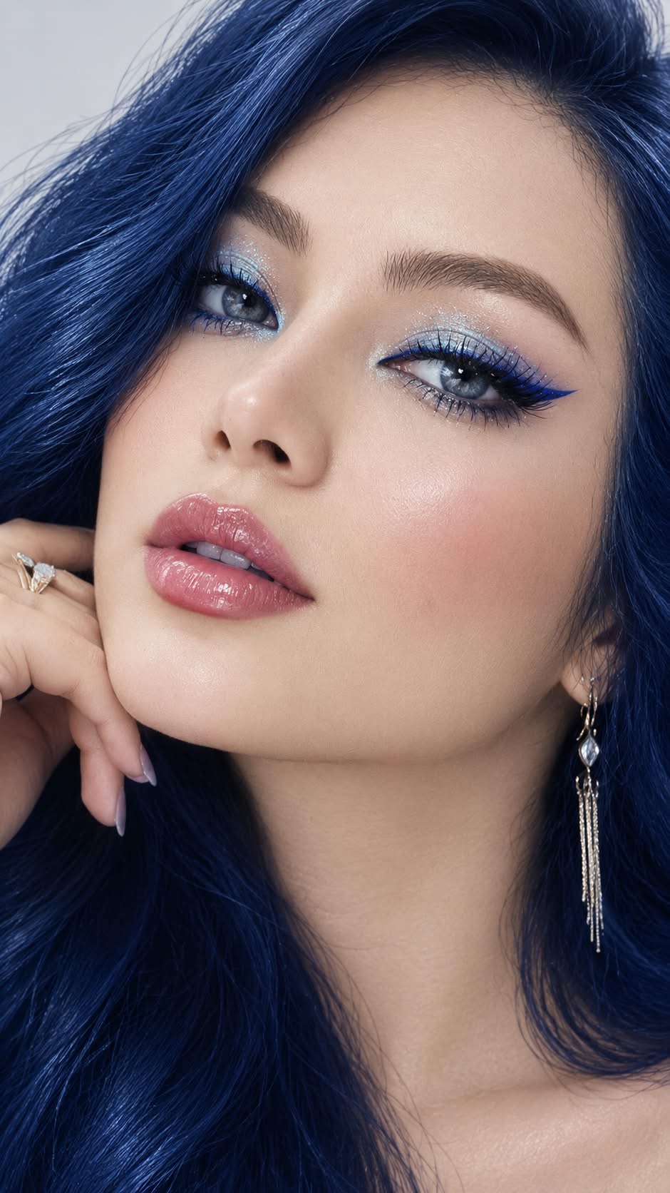 Blue-Haired Beauty Editorial Portrait
