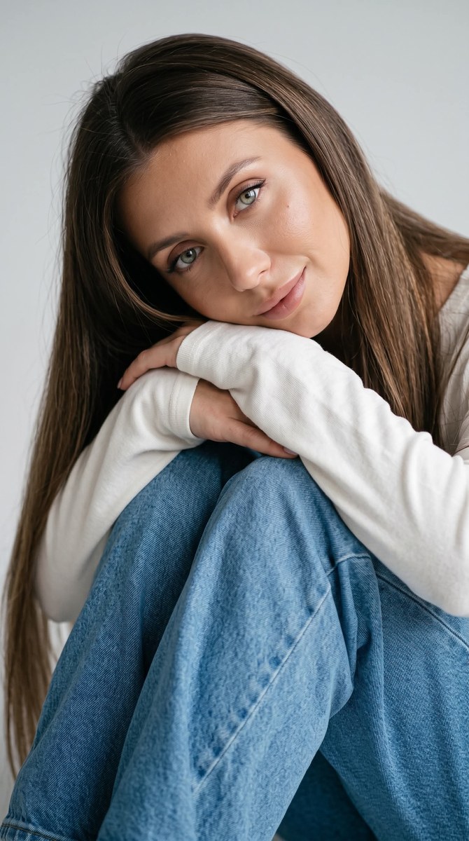 Cinematic Studio Portrait with Knees Raised output 1