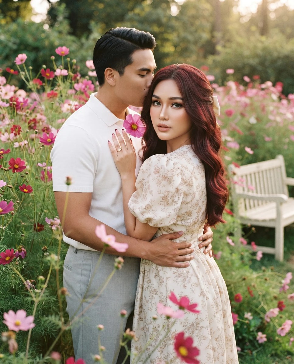 Vintage Romantic Couple in a Cosmos Garden output 1