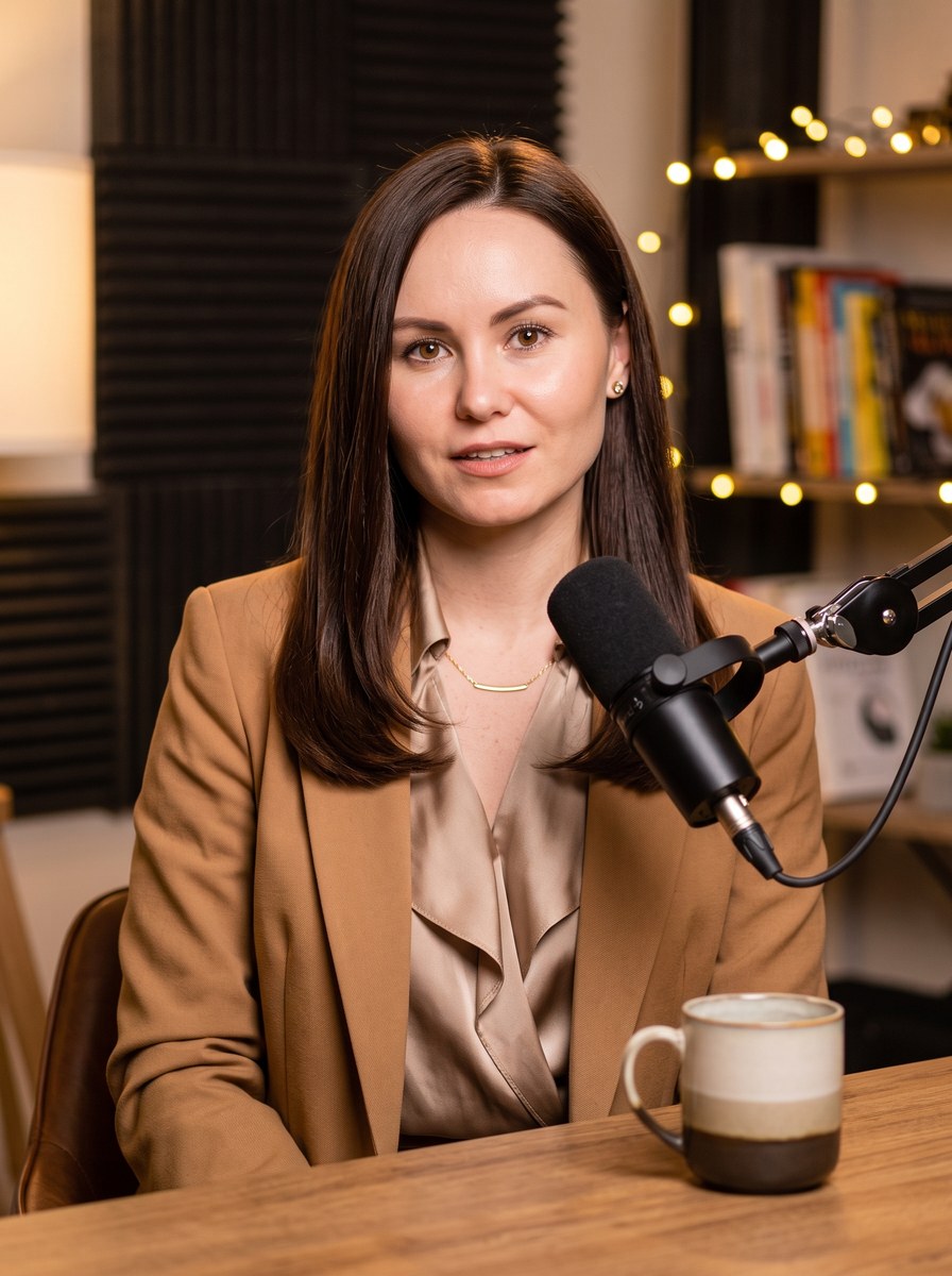 Warm Business Portrait in a Podcast Studio
