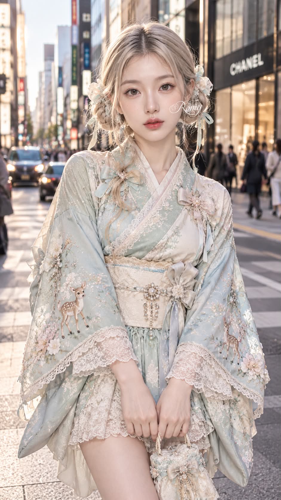 Pastel Kimono Street-Fashion Portrait in Tokyo output 2