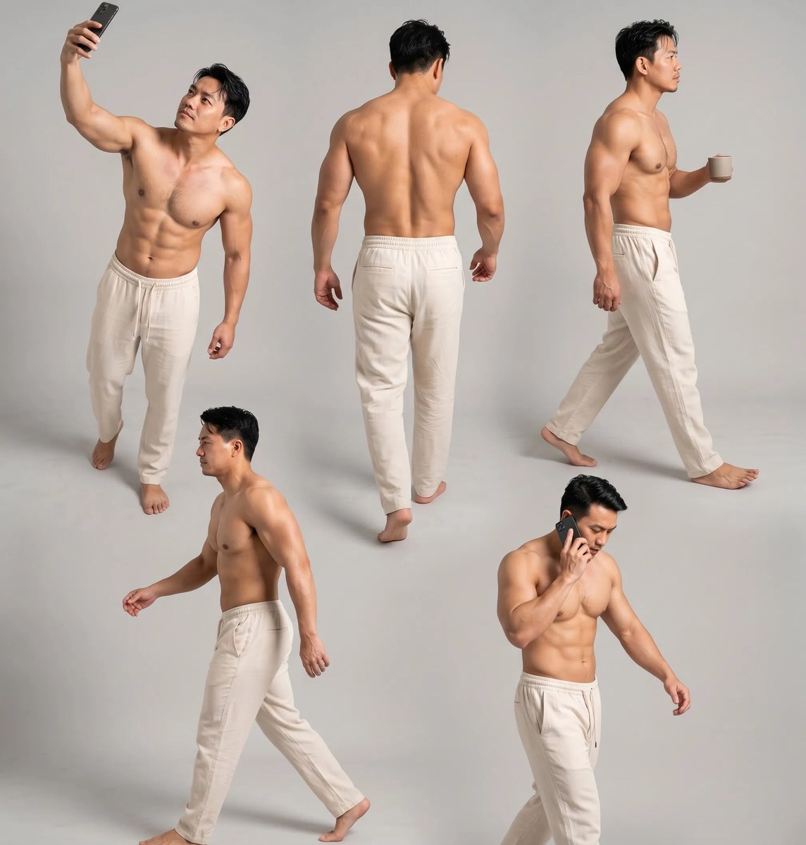 Photorealistic Five-Pose Men's Fashion Contact Sheet