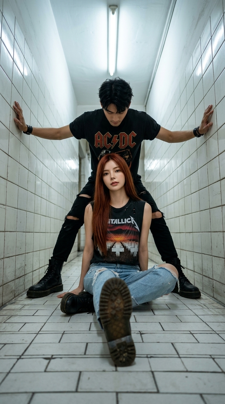 Edgy Urban Hallway Portrait with Two Subjects